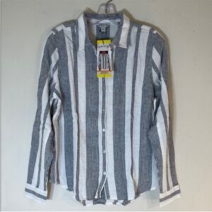 Orvis Linen Blend Rolltab Sleeve Colorblock Striped Button Down Shirt. S. NWT.